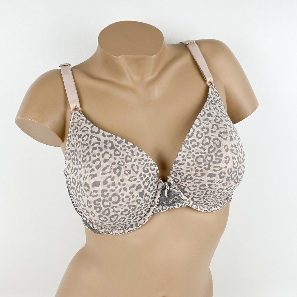 Women's Maidenform Underwire Bra size 38D Pink-Gray Animal Print Silky Fabric